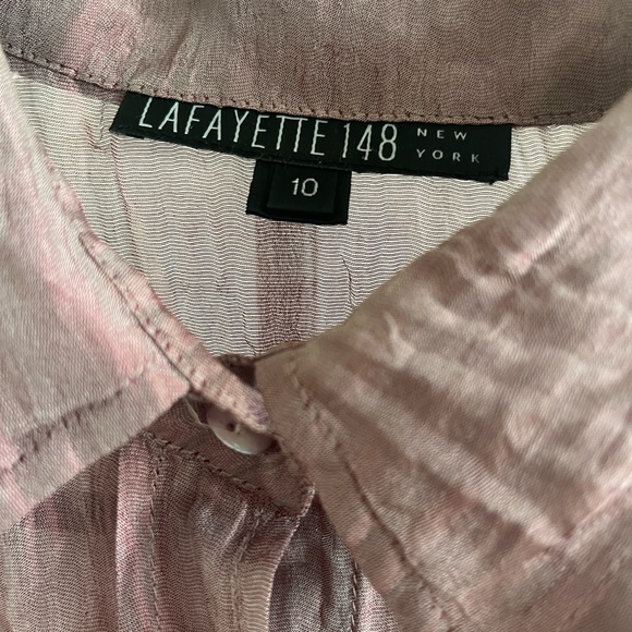 Lafayette New York 148 Silk Blend Button Down Shirt Mauve Purple Sheer Sz 10 - Picture 2 of 8